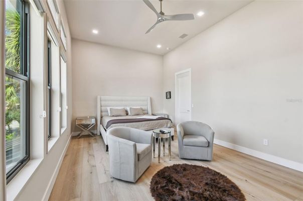 Bedroom, Interior, Recessed Lighting, Wood Texture Flooring