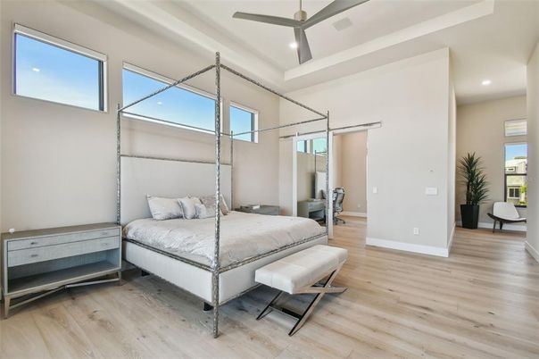 Bedroom, Interior, Recessed Lighting, Wood Texture Flooring