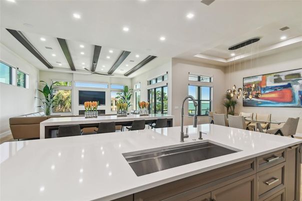 Dining room, Interior, Kitchen, Pendant Lights, Recessed Lighting, Wooden Ceilings