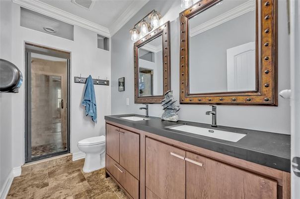 Bathroom, Dual Sink Vanities, Glass Shower, Interior