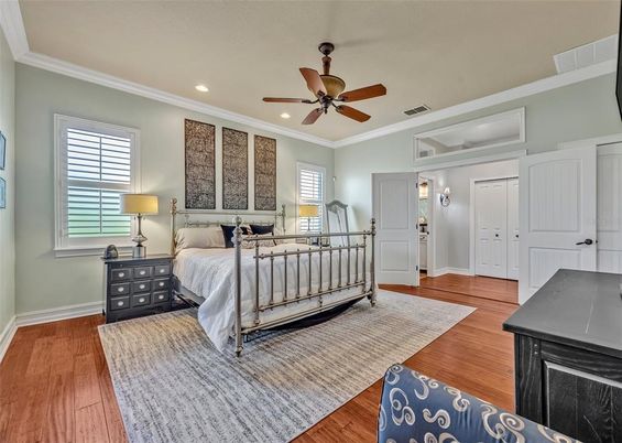Bedroom, Interior, Recessed Lighting, Wood Texture Flooring