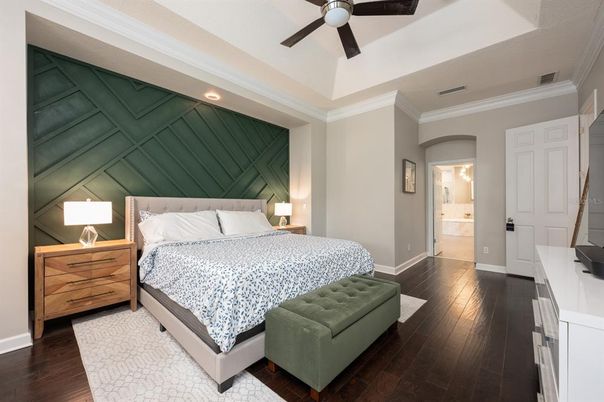 Bedroom, Interior, Recessed Lighting, Wood Texture Flooring