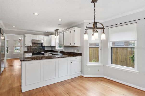 Interior, Kitchen, Pendant Lights, Recessed Lighting, Wood Texture Flooring