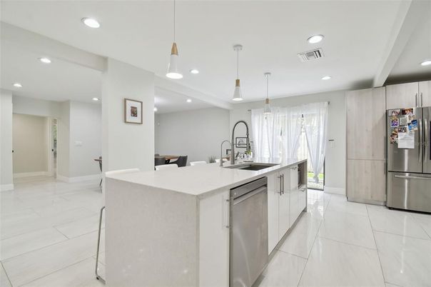 Interior, Kitchen, Pendant Lights, Recessed Lighting, Stainless Steel Appliances