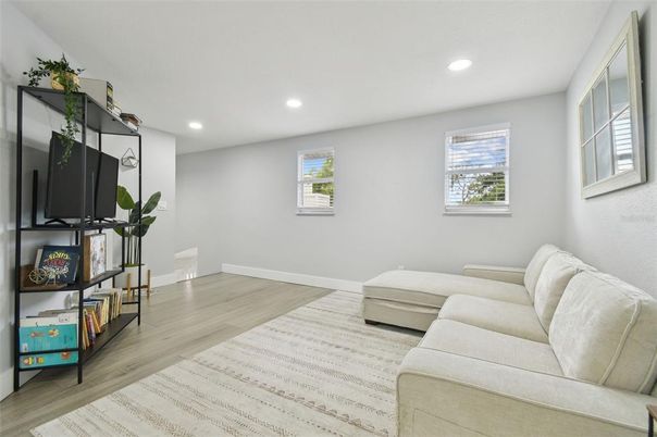 Interior, Living room, Recessed Lighting, Wood Texture Flooring