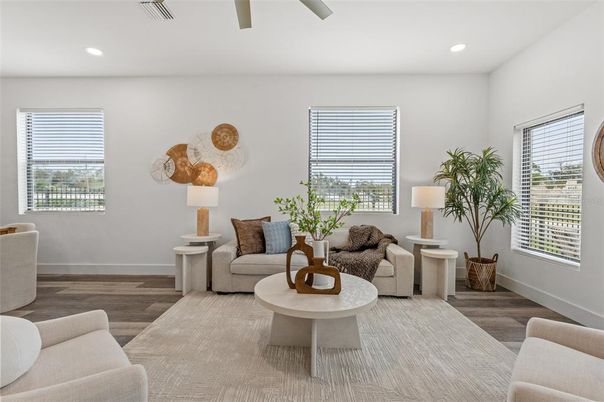 Interior, Living room, Recessed Lighting, Wood Texture Flooring