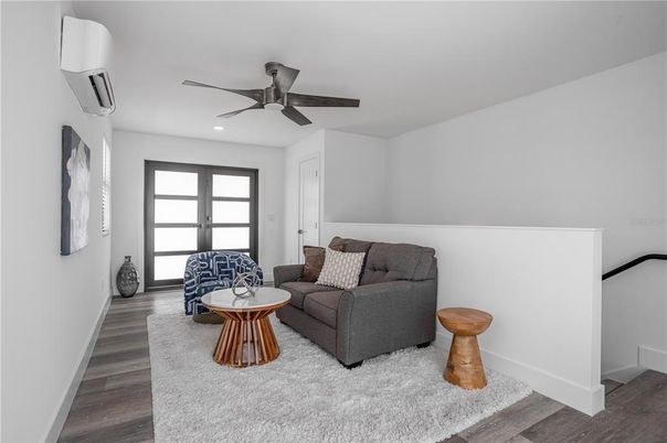 Interior, Living room, Recessed Lighting, Wood Texture Flooring