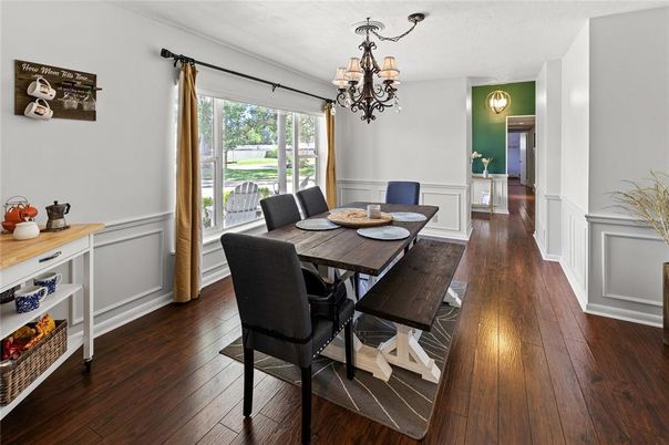 Chandelier, Dining room, Interior, Wood Texture Flooring