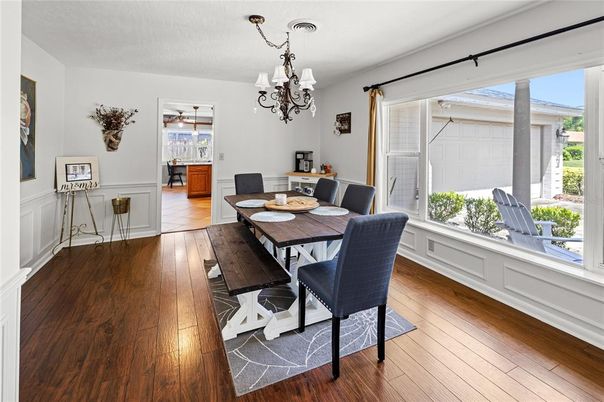 Chandelier, Dining room, Interior, Wood Texture Flooring