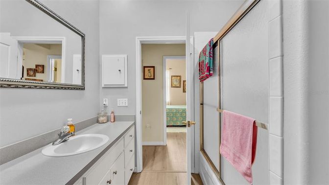 Bathroom, Dual Sink Vanities, Interior, Wood Texture Flooring