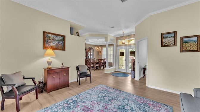 Chandelier, Dining room, Interior, Pendant Lights, Wood Texture Flooring