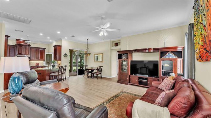 Dining room, Interior, Kitchen, Living room, Pendant Lights, Recessed Lighting, Wood Texture Flooring