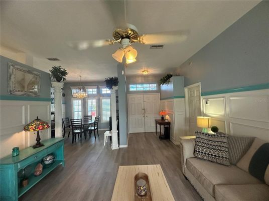 Chandelier, Dining room, Interior, Wood Texture Flooring