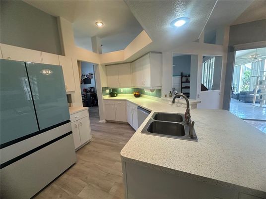 Interior, Kitchen, Recessed Lighting, Wood Texture Flooring