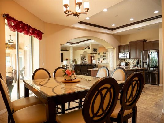 Chandelier, Dining room, Interior, Kitchen, Living room, Recessed Lighting, Stainless Steel Appliances