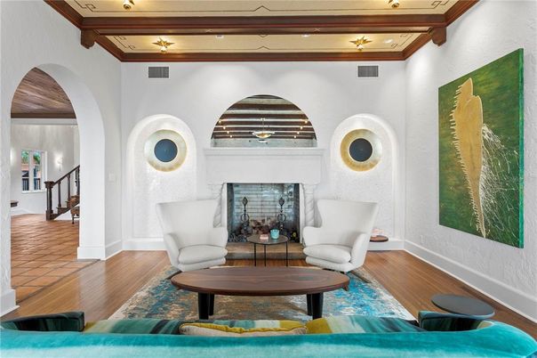 Fireplace, Interior, Living room, Wooden Beams, Wood Texture Flooring