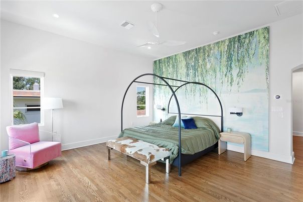 Bedroom, Interior, Recessed Lighting, Wood Texture Flooring