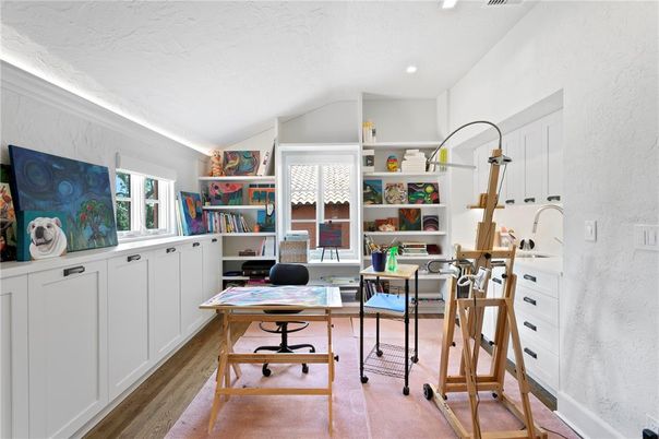 Home Office, Interior, Recessed Lighting, Wood Texture Flooring