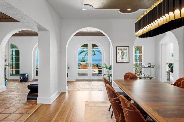 Dining room, Interior, Recessed Lighting, Water, Wood Texture Flooring
