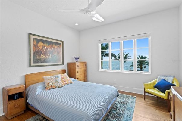 Bedroom, Interior, Recessed Lighting, Water, Wood Texture Flooring