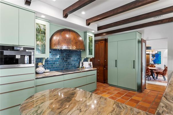 Dining room, Interior, Kitchen, Recessed Lighting, Wooden Beams