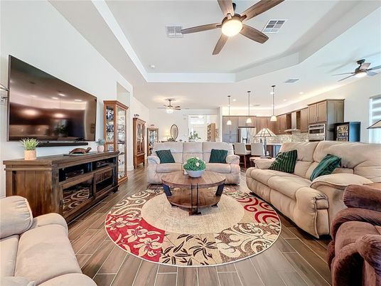 Interior, Kitchen, Living room, Pendant Lights, Recessed Lighting, Stainless Steel Appliances, Wood Texture Flooring