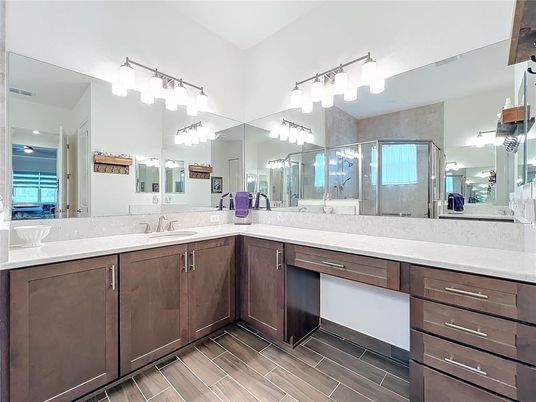 Bathroom, Dual Sink Vanities, Interior, Wood Texture Flooring