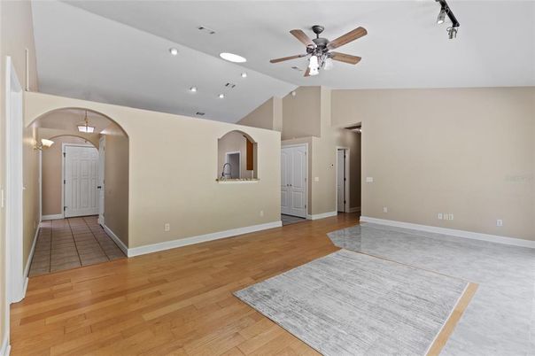 Empty room, Interior, Recessed Lighting, Wood Texture Flooring