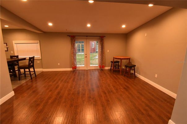 Dining room, Interior, Recessed Lighting, Wood Texture Flooring