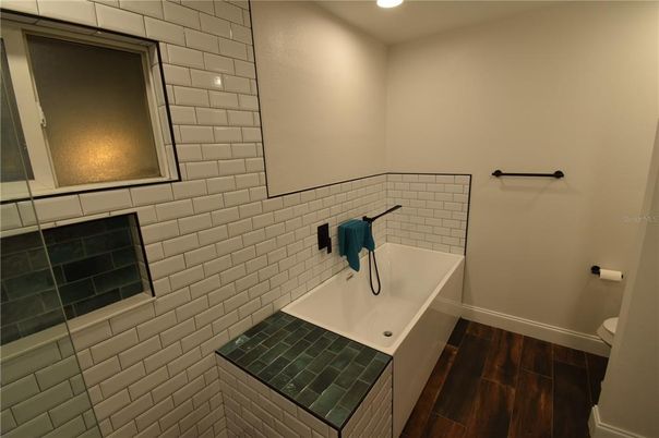 Bathroom, Interior, Recessed Lighting, Wood Texture Flooring