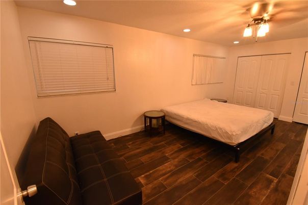 Bedroom, Interior, Recessed Lighting, Wood Texture Flooring