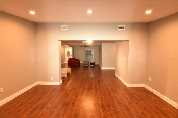 Empty room, Interior, Recessed Lighting, Wood Texture Flooring