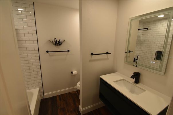 Bathroom, Dual Sink Vanities, Interior, Wood Texture Flooring