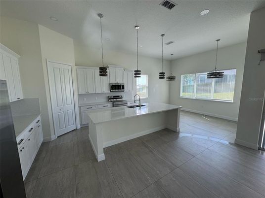 Interior, Kitchen, Pendant Lights, Wood Texture Flooring