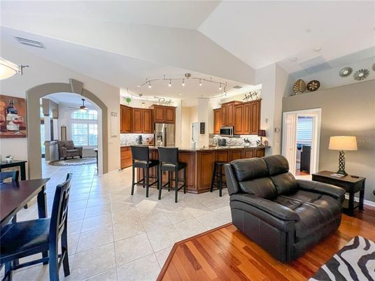 Interior, Kitchen, Living room, Pendant Lights, Wood Texture Flooring