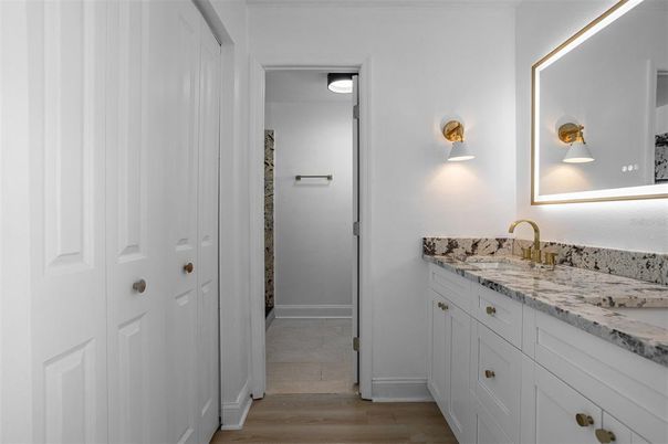 Bathroom, Dual Sink Vanities, Interior, Wood Texture Flooring