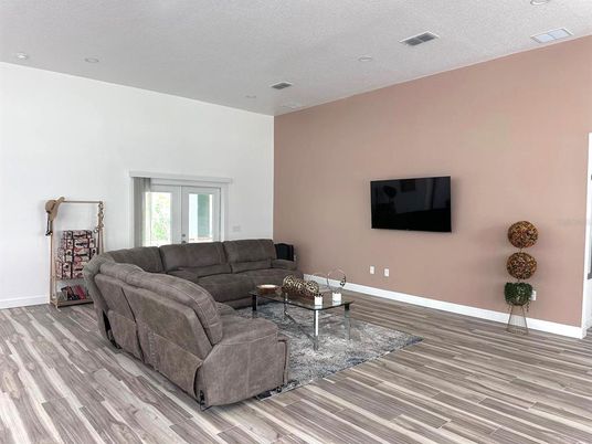 Interior, Living room, Recessed Lighting, Wood Texture Flooring
