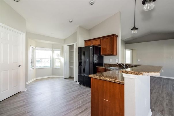 Interior, Kitchen, Pendant Lights, Recessed Lighting, Wood Texture Flooring