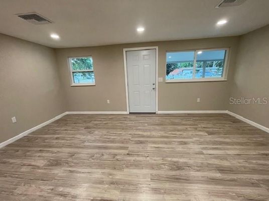 Empty room, Interior, Recessed Lighting, Wood Texture Flooring