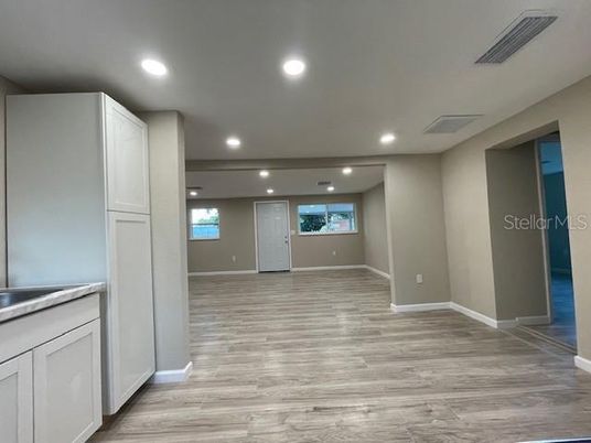 Empty room, Interior, Recessed Lighting, Wood Texture Flooring
