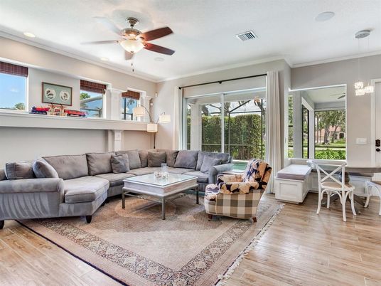 Dining room, Interior, Living room, Pendant Lights, Recessed Lighting, Wood Texture Flooring