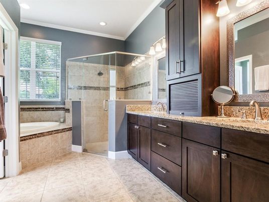 Bathroom, Dual Sink Vanities, Glass Shower, Interior, Recessed Lighting