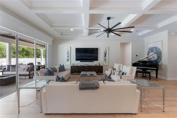 Interior, Living room, Piano, Recessed Lighting, Wood Texture Flooring