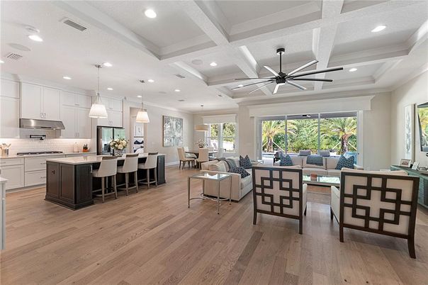 Interior, Kitchen, Living room, Pendant Lights, Recessed Lighting, Stainless Steel Appliances, Wood Texture Flooring
