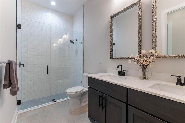 Bathroom, Dual Sink Vanities, Glass Shower, Interior, Recessed Lighting