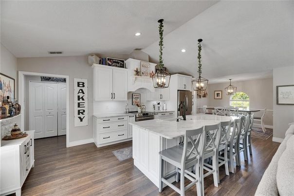 Interior, Kitchen, Pendant Lights, Recessed Lighting, Wood Texture Flooring