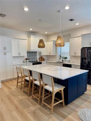 Interior, Kitchen, Pendant Lights, Recessed Lighting, Wood Texture Flooring
