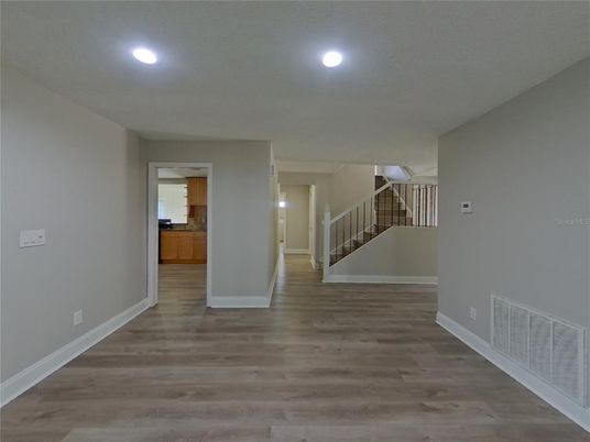 Empty room, Interior, Recessed Lighting, Wood Texture Flooring