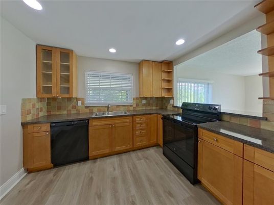Interior, Kitchen, Recessed Lighting, Wood Texture Flooring