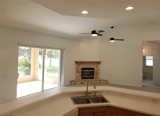 Empty room, Fireplace, Interior, Kitchen, Recessed Lighting